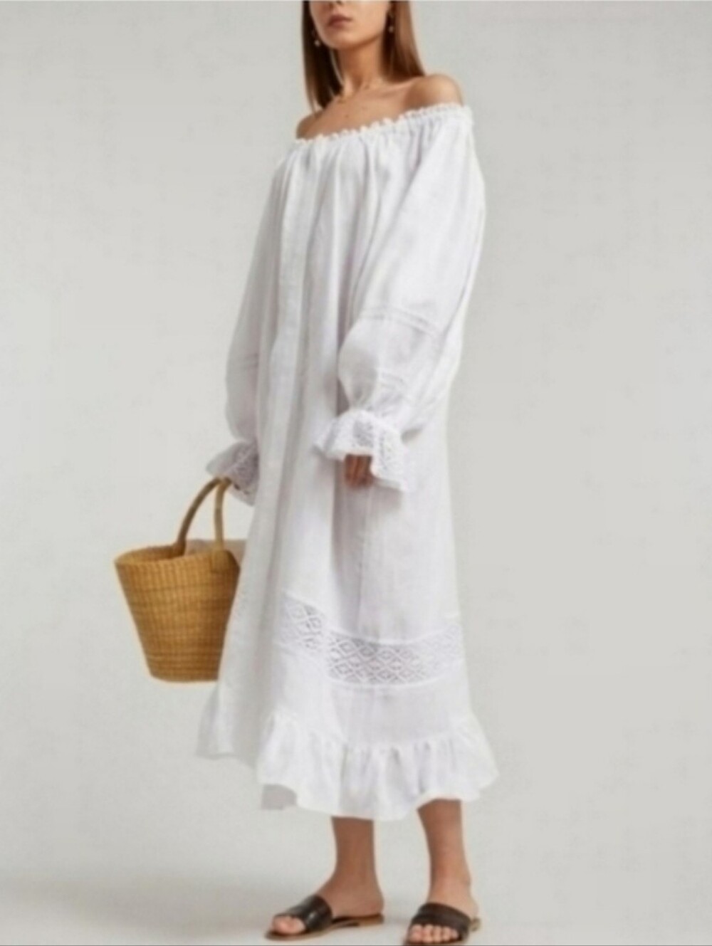 Sleeper 100% linen paloma crochet lace midi dress, one size - Picture 8 of 16